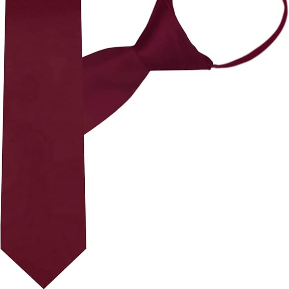 Jacob Alexander Boy's 14" Pretied Solid Color Zipper Tie - Burgundy